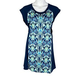 Title Nine Women XL Sleeveless Tunic Dress Blue Green Geometric Print Athleisure